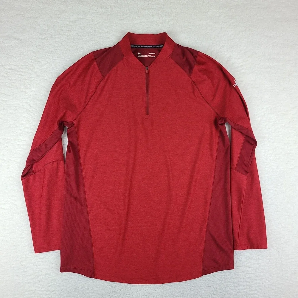Under Armour Sweater Mens‎ Large Red Fitted Heatgear Activewear Performance
